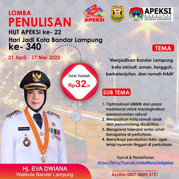 Sambut HUT ke-22 Apeksi, Pemkot Bandar Lampung Gelar Lomba Penulisan untuk Jurnalis