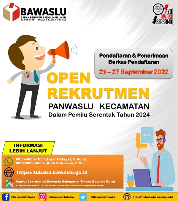 Bawaslu Tubaba Resmi Membuka Pendaftaran Panwaslu Kecamatan