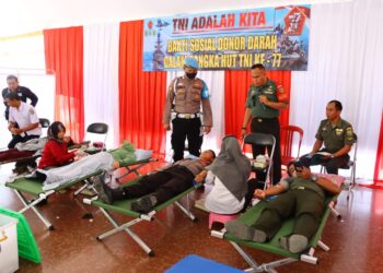 Puluhan Personel Polres Pringsewu Ikuti Aksi Donor Darah HUT TNI Ke-77