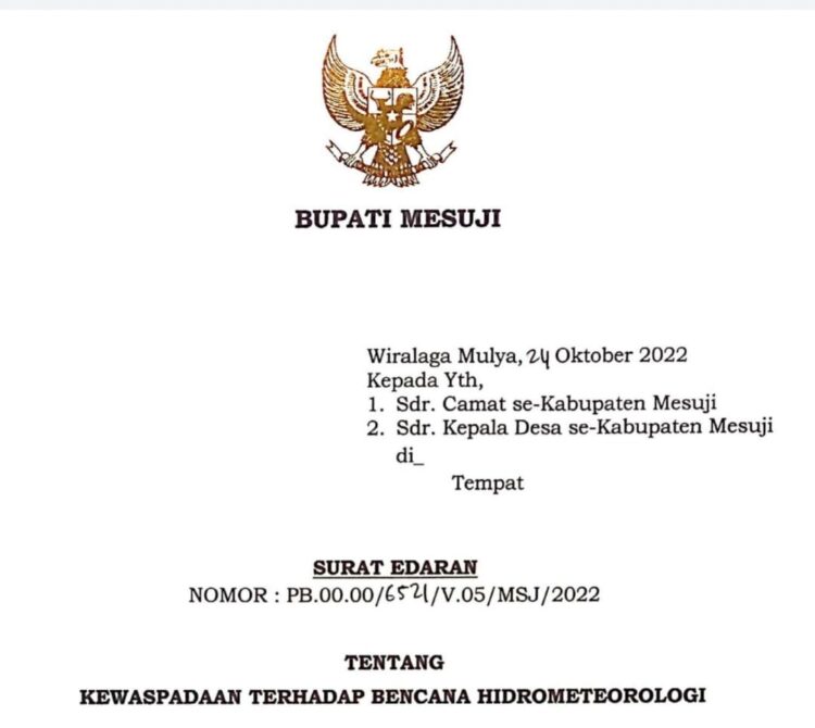 Pemkab Mesuji Keluarkan SE Kewaspadaan Terhadap Bencana Alam Hidrometeorologi