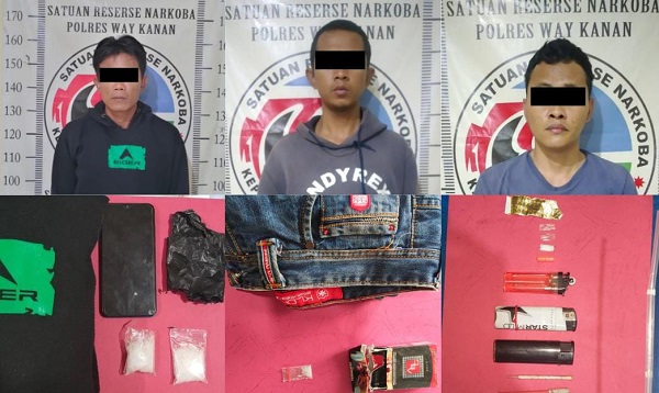 Satresnarkoba Polres Way Kanan Berhasil Bekuk 3 Pengedar dan Pengguna Sabu