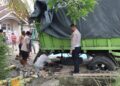 Truk Fuso Bermuatan 20 Ton Beras Terperosok di Jalinbar Pringsewu
