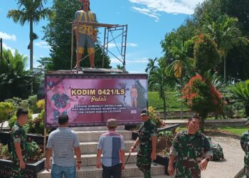 Hargai Jasa Pahlawan, Dandim 0421/Ls meninjau langsung proses renovasi Patung Raden Inten II