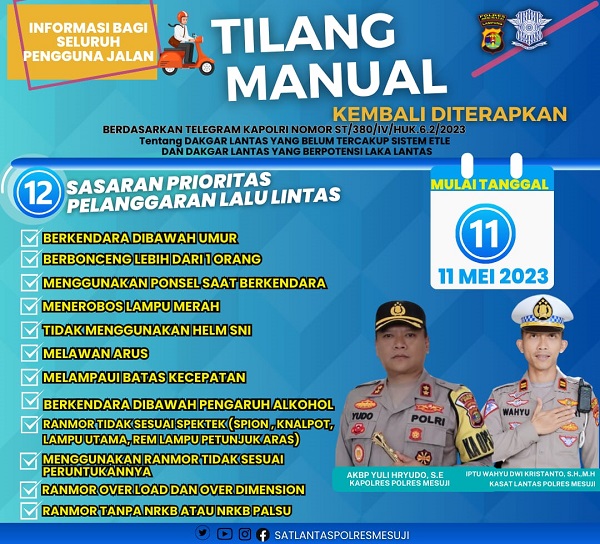 Satlantas Polres Mesuji Akan Kembali Terapkan Tilang Manual, Ini Jadwalnya