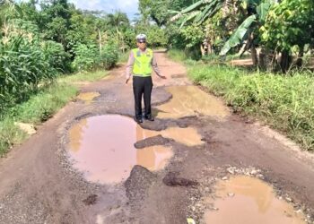 Satlantas Polres Pringsewu dan Dishub Survei Jalan Rusak