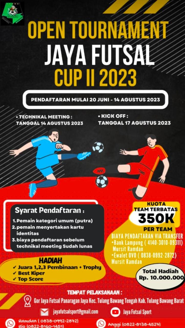 Ayo Ikuti, Academy Jaya Futsal Tubaba Adakan Open Tournament, Total Hadiah Capai Rp 10 Juta