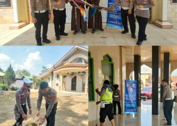Peringatan HUT Lalu Lintas Ke 68 , SatLantas Polres Way Kanan Bersihkan Tempat Ibadah