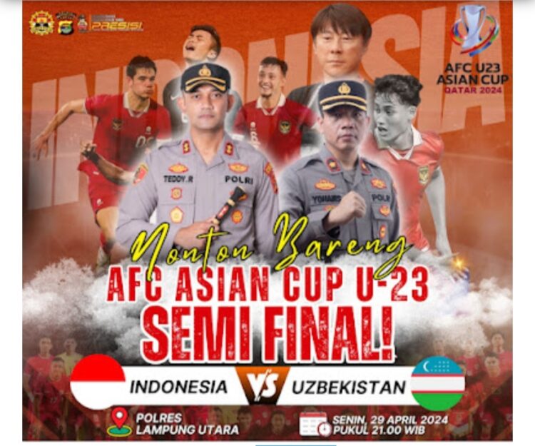 Polres Lampura Gelar Nobar Semifinal Piala Asia U23 Indonesia vs Uzbekistan
