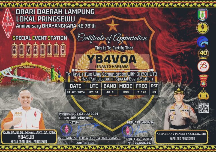1.225 Stasiun Amatir Radio Ikuti SES Hari Bhayangkara ORARI Lokal Pringsewu