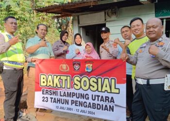 HUT Ke 23 “Ershi” Angkatan 20 Polri Lampura Bagi Sembako Kepada Masyarakat Kurang Mampu