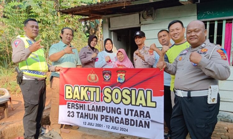 HUT Ke 23 “Ershi” Angkatan 20 Polri Lampura Bagi Sembako Kepada Masyarakat Kurang Mampu