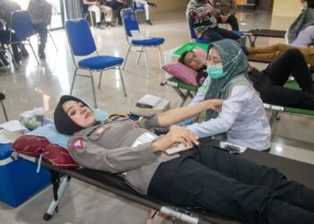 Sambut HUT Lalu Lintas Bhayangkara ke-69, Polres Pringsewu Gelar Aksi Donor Darah