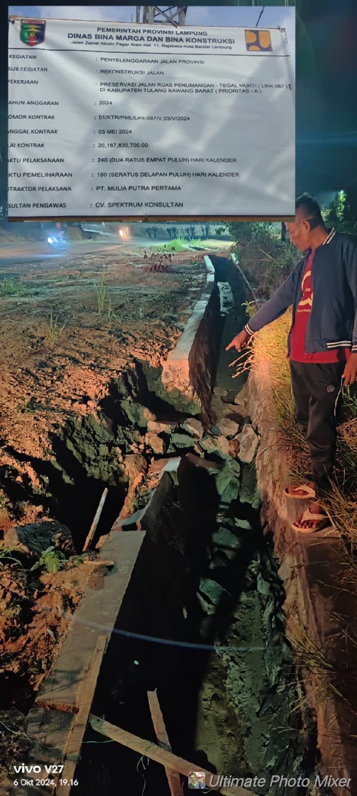 Baru Dikerjakan Drainase Ambrol, Edison : Pengerjaanya Diduga Asal Asalan.