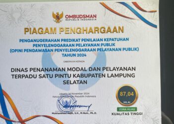Sukses berikan pelayanan Kepada Masyarakat, DPMPPTSP Kabupaten Lampung Selatan diganjar penghargaan dari Kementerian RI
