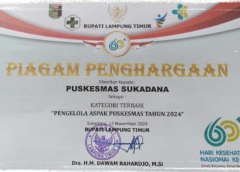 Puskesmas Sukadana Raih Penghargaan Terbaik Se Lampung Timur