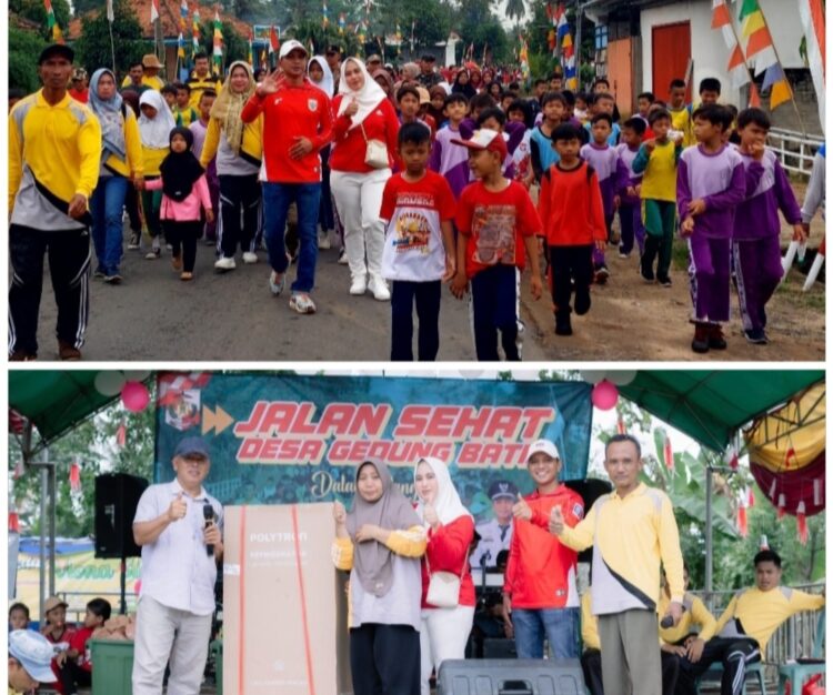 Meriah…Jalan Sehat HUT Ke-80 RI, Di Desa Gedung Batin Banjir Doorprize