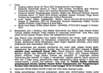 Selter JPTP Kepala BKPSDM Metro Bakal Diperpanjang?