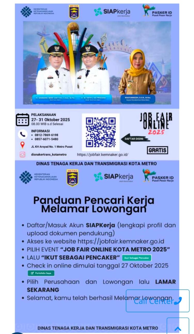 Disnakertrans Metro Bakal Buka Job Fair Online, 500 Loker Disiapkan Bagi Pencari Kerja