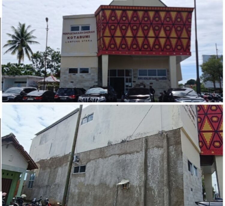 Anggaran 1 Miliar Lebih, Bangunan Gedung Perpustakaan Kotabumi Diduga Dikerjakan Asal Jadi