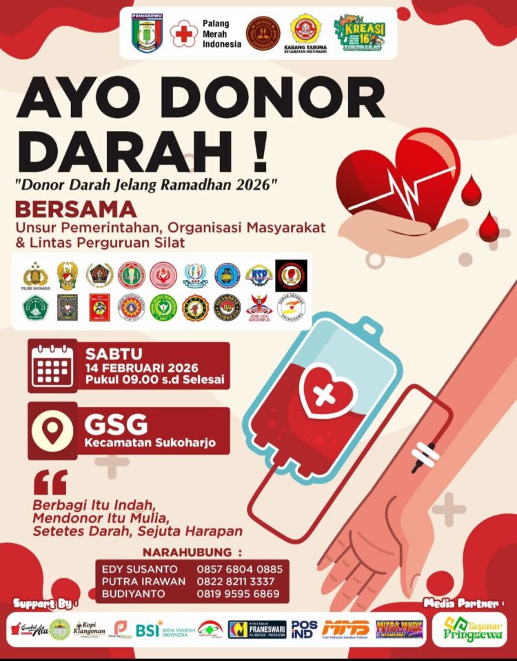 Karang Taruna Sukoharjo dan PWI Pringsewu Gelar Donor Darah Jelang Ramadhan, Target 75 Kantong