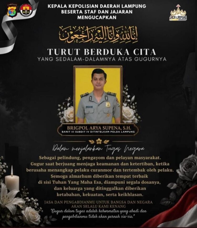 Gugur Dalam Tugas, Brigadir Arya Supena Ditembak Pelaku Curanmor