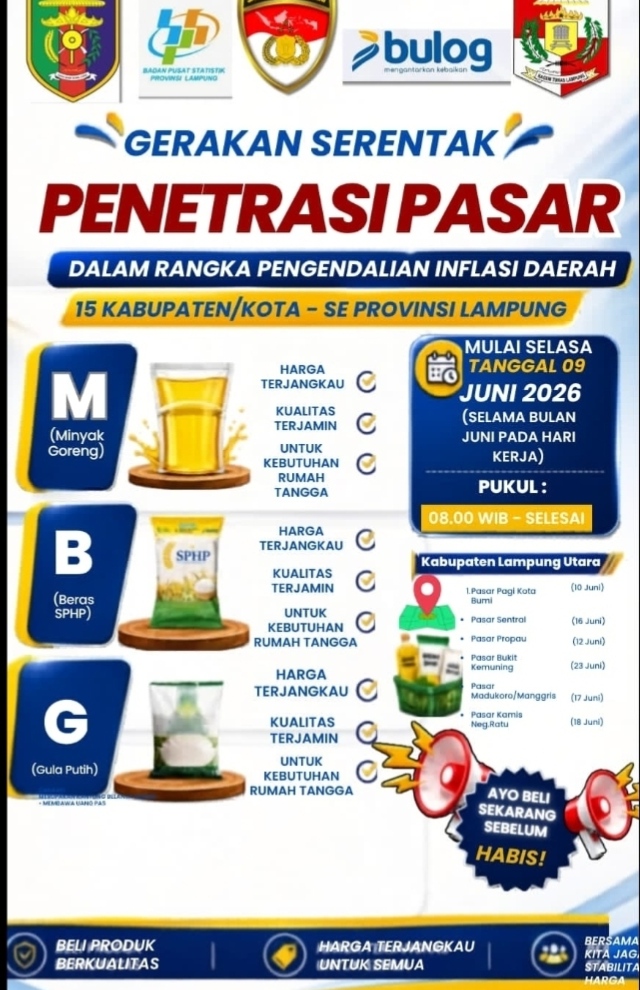 Mulai 9 Juni, Pemkab Lampura Serentak Gelar Pasar Murah Se Lampung Utara