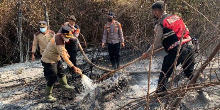 Kapolres Mesuji Turun Langsung Pimpin Pemadaman Kebakaran Lahan Perkebunan Tebu PT Silva Inhutani