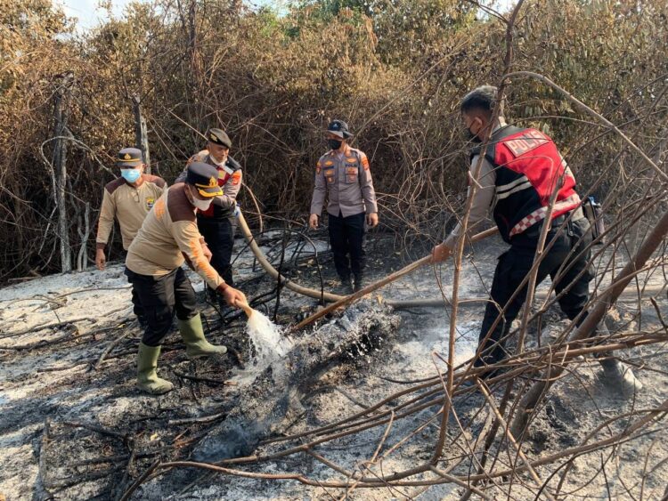 Kapolres Mesuji Turun Langsung Pimpin Pemadaman Kebakaran Lahan Perkebunan Tebu PT Silva Inhutani